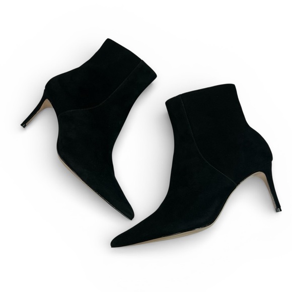 SCHUTZ Bette Black Suede Side Zipper Pointed Toe Heeled Ankle Boots Size 8.5